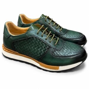 Green Leather Sneakers for Men