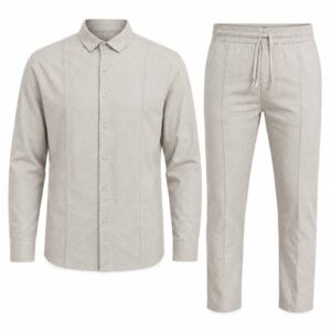 Grey Linen 2-Piece Outfit for Men - Matching Shirt and Pant