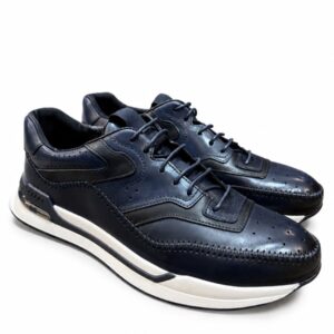 Navy Blue Leather Sneakers for Men
