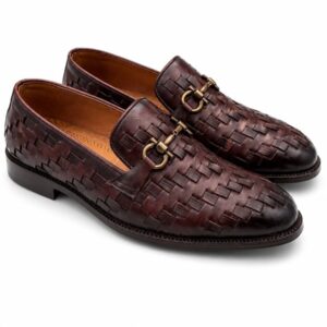 Premium Men's Basket-Weave horsebit loafers