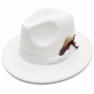 White Wool Felt Pinch Crown Fedora Hat