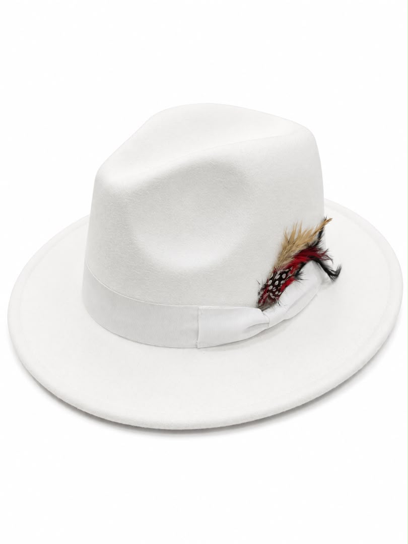 White Wool Felt Pinch Crown Fedora Hat 1 White Wool Felt Pinch Crown Fedora Hat