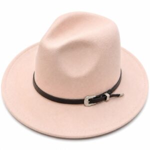 Chic Peach-Pink Fedora Hat with Western Belt Detail