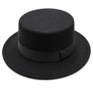 Classic Black Flat-Top Porkpie Fedora Hat
