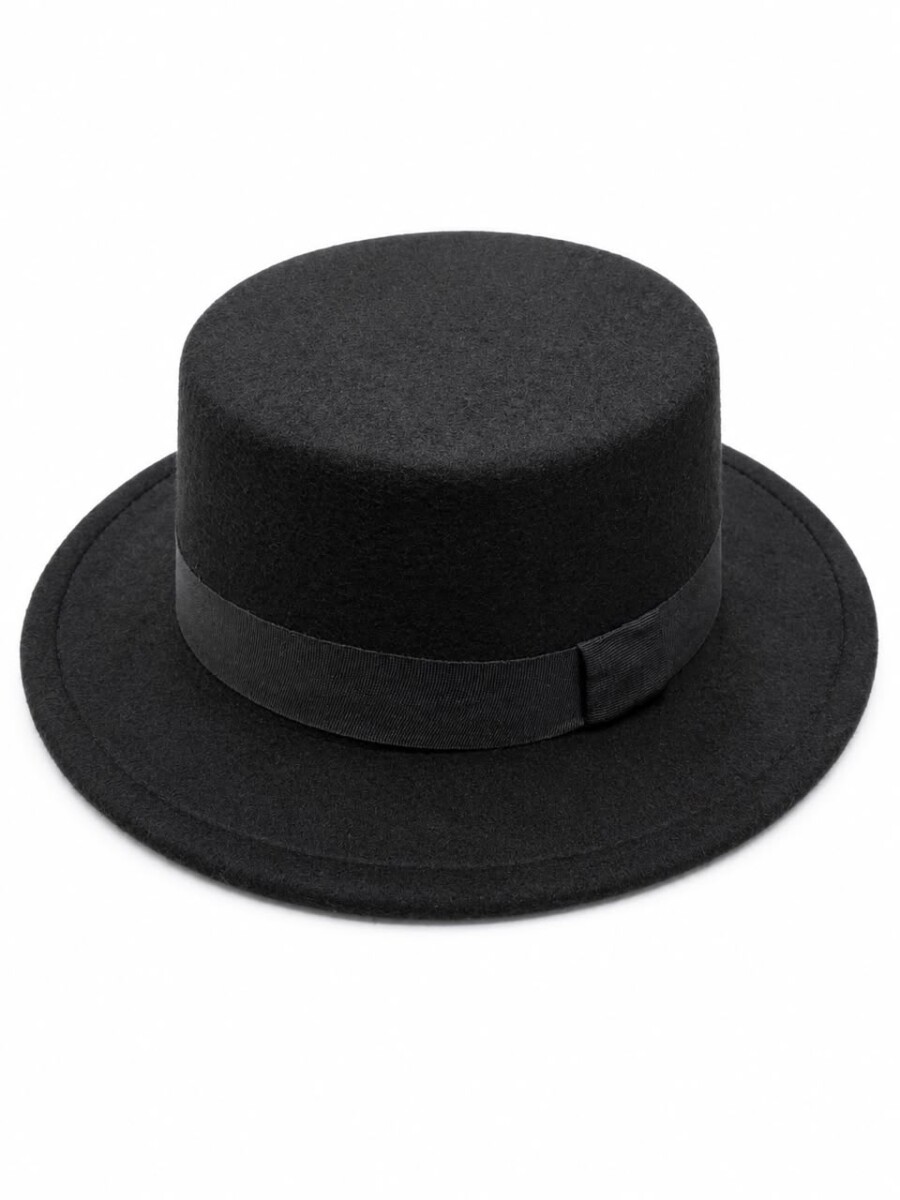 Classic Black Flat-Top Porkpie Fedora Hat 1 Classic Black Flat-Top Porkpie Fedora Hat