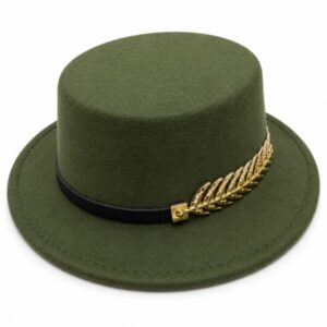 Classic Green Flat-Top Fedora Boater Hat.