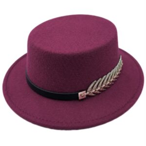 Classic Maroon Flat-Top Fedora Boater Hat.
