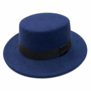 Classic Navy Blue Flat-Top Porkpie Fedora Hat