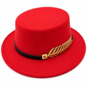 Classic Red Flat-Top Fedora Boater Hat.
