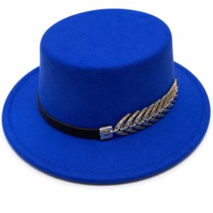 Home 43 Classic Royal Blue Flat-Top Fedora Boater Hat.
