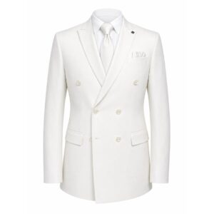 Crisp White Double-Breasted Blazer with Matching Tie