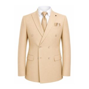 Men's Camel Double-Breasted Blazer.