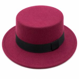 Wine Red Wool Felt Boater Hat