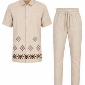 Beige 2-Piece Set for Men - Long Pants and Short Sleeved Shirt