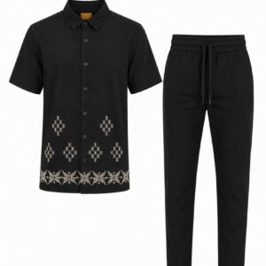 Black 2-Piece Set for Men - Long Pants and Short Sleeved Shirt