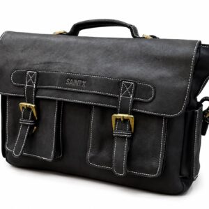 Black Vintage-Style Rugged Leather Messenger Briefcase – Leather Laptop Bags – Office Bags – Vintage Leather Bags