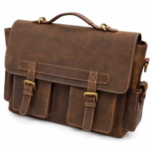 Vintage-Style Rugged Leather Messenger Briefcase - Leather Laptop Bags - Office Bags