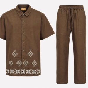 Earth Brown Linen 2-Piece for Men - Matching Shirt and Pants for Men