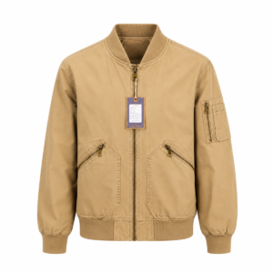 Khaki Bomber Jacket with Brass Details